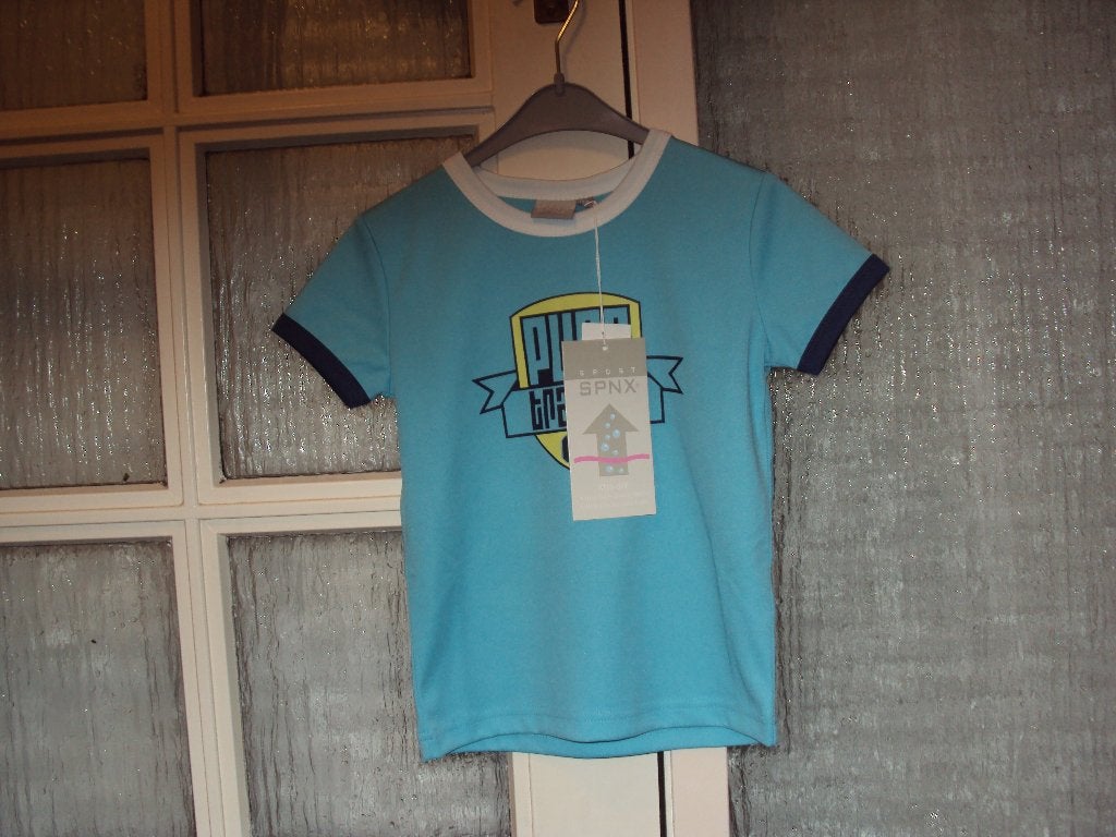 Nieuw sneldrogend blauw geel sport shirt SPNX SCAPINO 116, Jongen of Meisje, Ophalen of Verzenden, Scapino, Nieuw