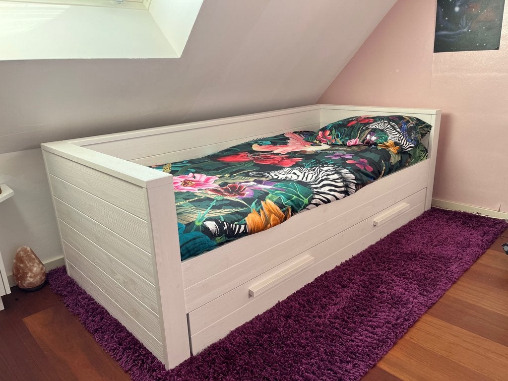Bed 1 persoon met lade, Gebruikt, 90 cm, Eenpersoons, Wit