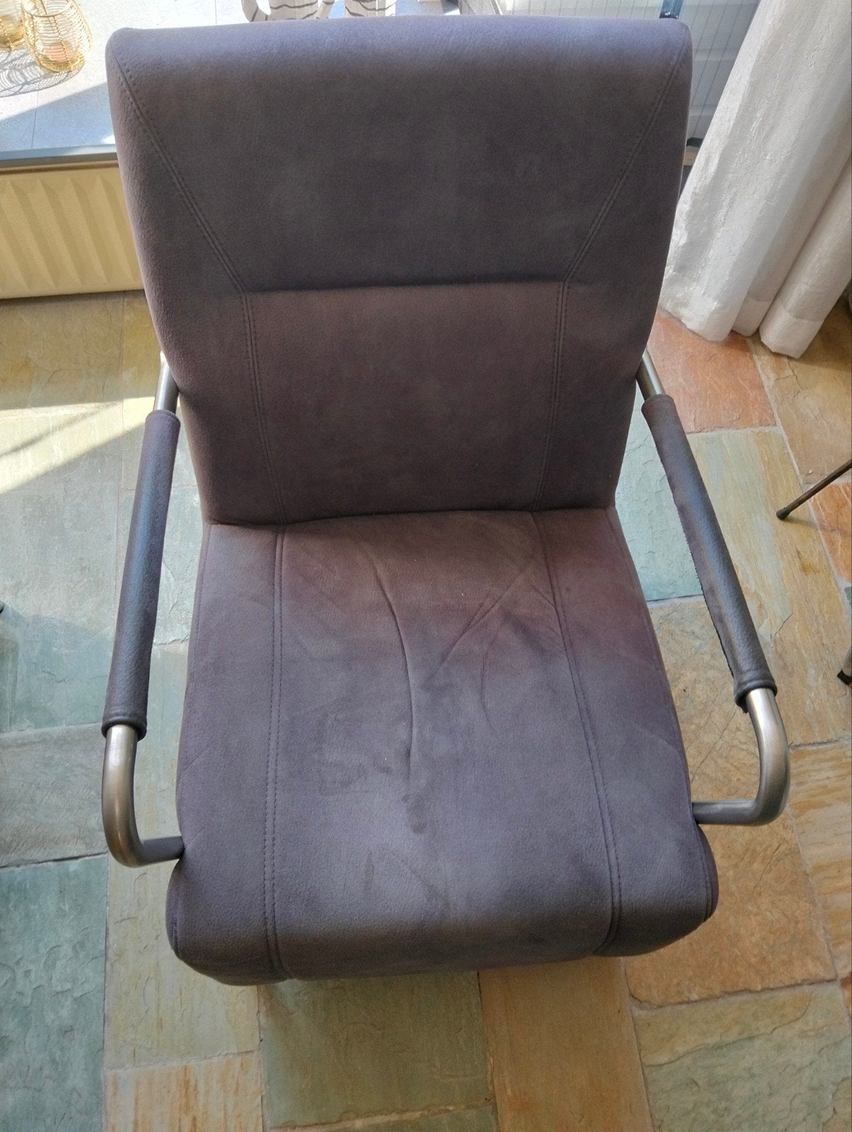 Comfortabele grijze fauteuils met metalen frame (2 stuks), Ophalen, Modern, Comfortabel, Gebruikt, Twee