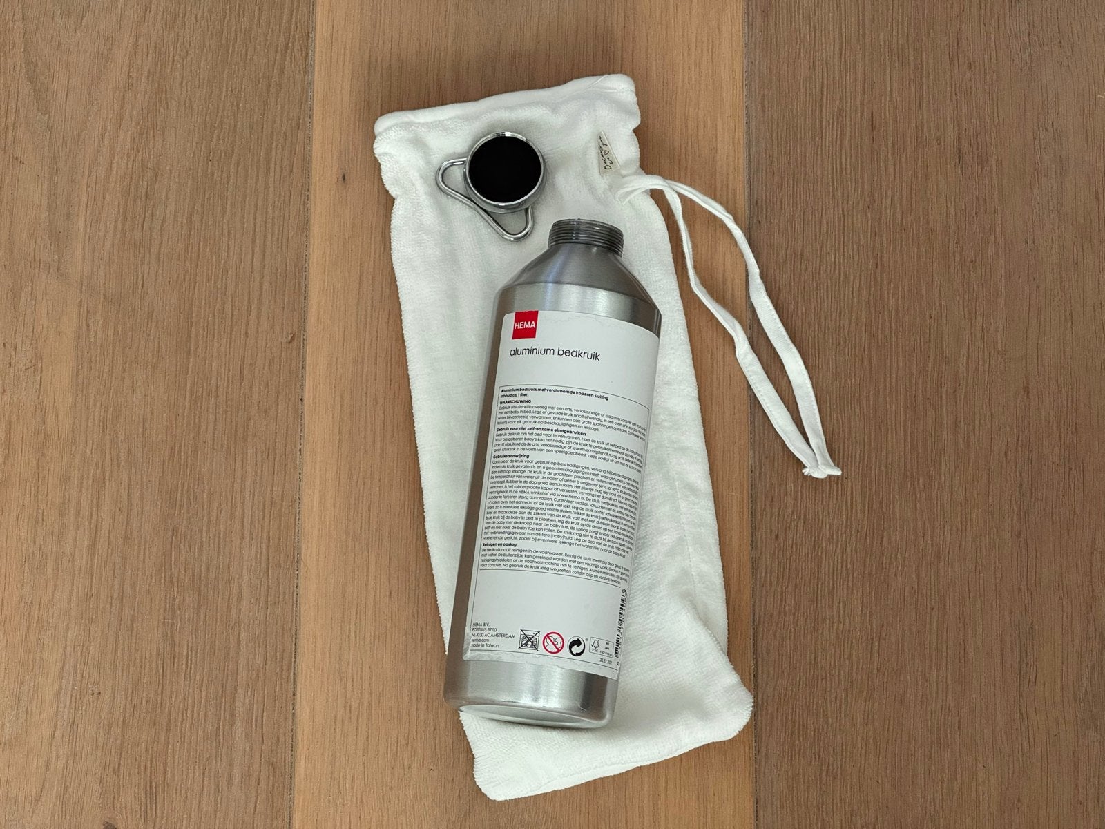 Aluminium bedkruik HEMA met hoes - 1 liter, Ophalen of Verzenden, Gebruikt