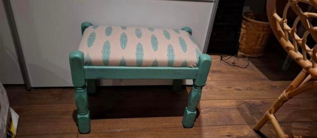 Turqoise voetenbankje Boho, Ophalen, Rechthoekig, Minder dan 50 cm, Minder dan 50 cm