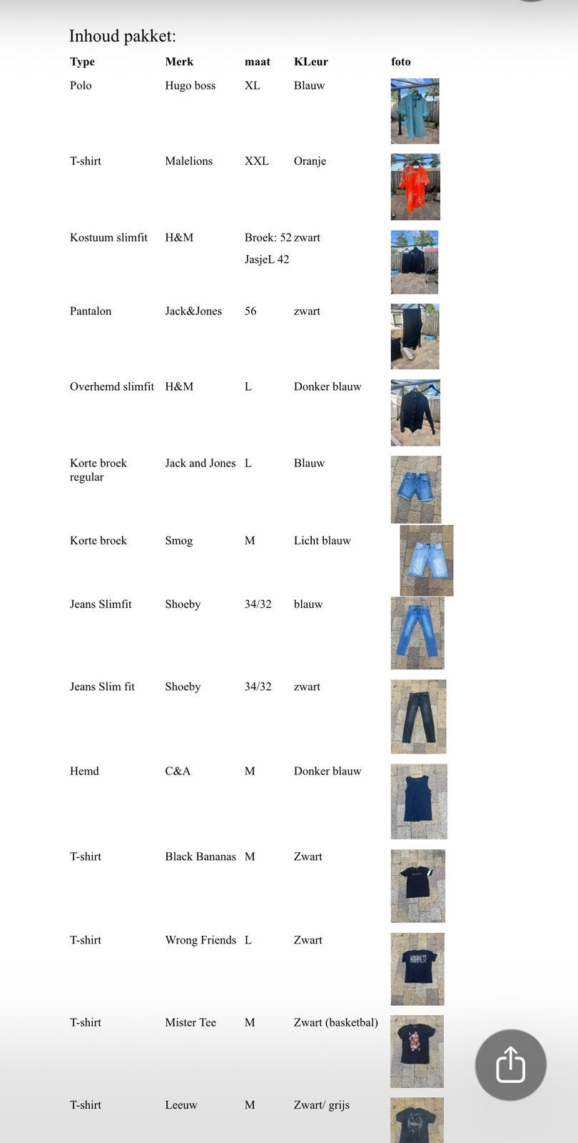 Herenkleding pakket: T-shirts, broeken, polo etc deel 1van2, Ophalen, Gedragen, Overige maten