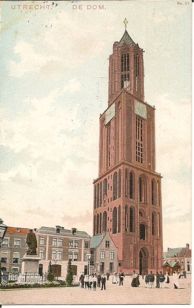 Antieke Ansichtkaart Utrecht Domtoren 1909 - Gelopen, Ophalen of Verzenden, Voor 1920, Gelopen, Utrecht