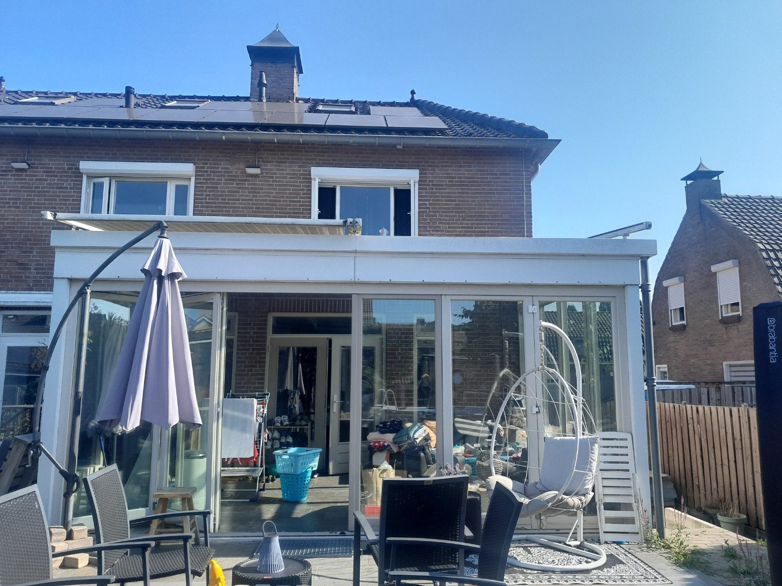 GRATIS serre met elektrisch zonnescherm (1 van de 2 defect), Tuin en Terras, Zonneschermen, Ophalen, Gebruikt, 450 cm of meer