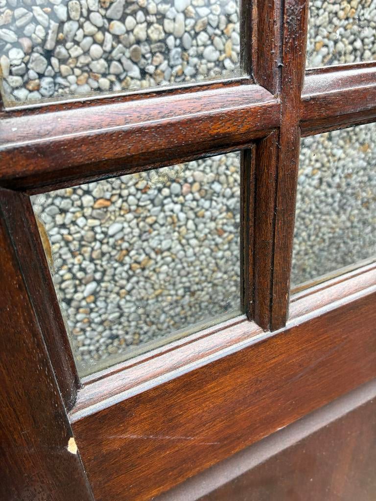 Massieve merantie houten binnendeur met glas, Ophalen, Gebruikt, 80 tot 100 cm, Buitendeur