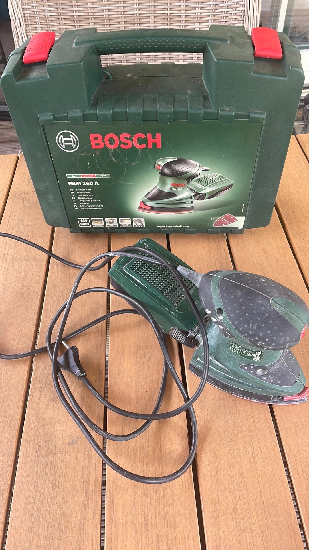Bosch PSM 160 A multischuurmachine, Ophalen of Verzenden, Gebruikt, Minder dan 600 watt, Vlakschuurmachine