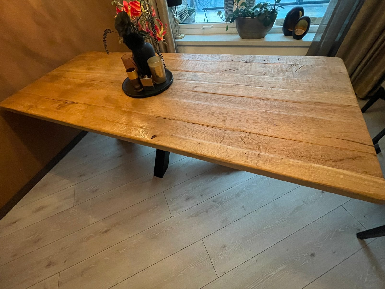 Rofra Home massief eiken eettafel – zwart stalen X-onderstel, Huis en Inrichting, Tafels | Eettafels, Ophalen, Eikenhout, 200 cm of meer