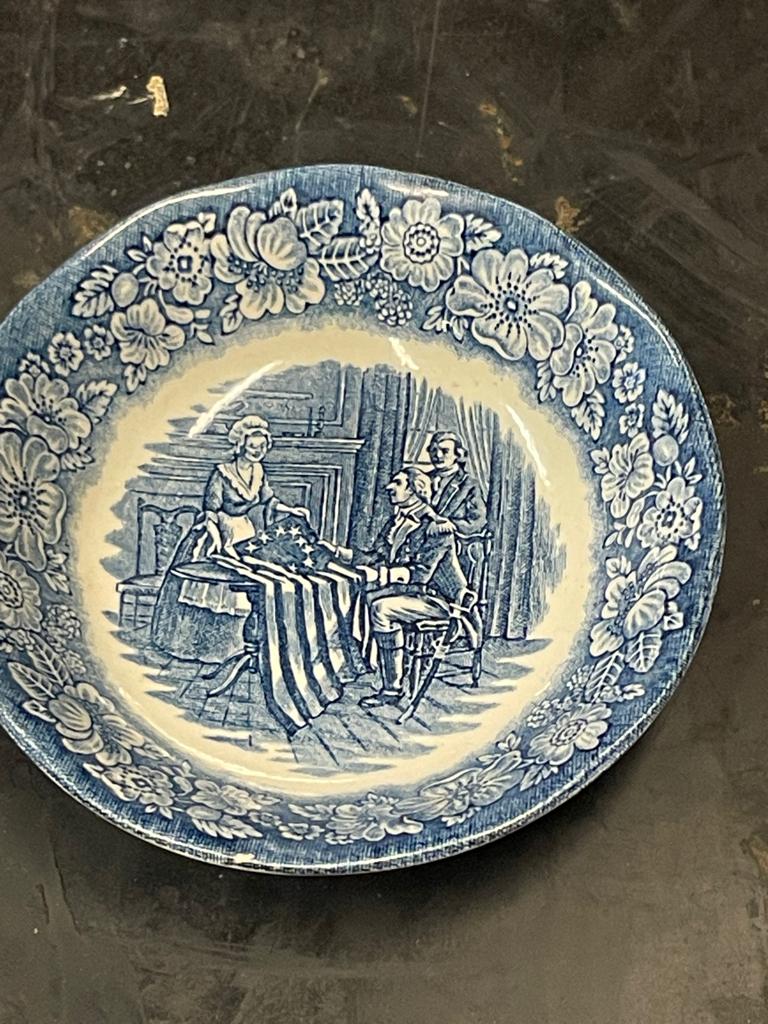 Mooi blauw bord (13cm), Betsy Ross, Historic Colonial Scenes, Ophalen of Verzenden