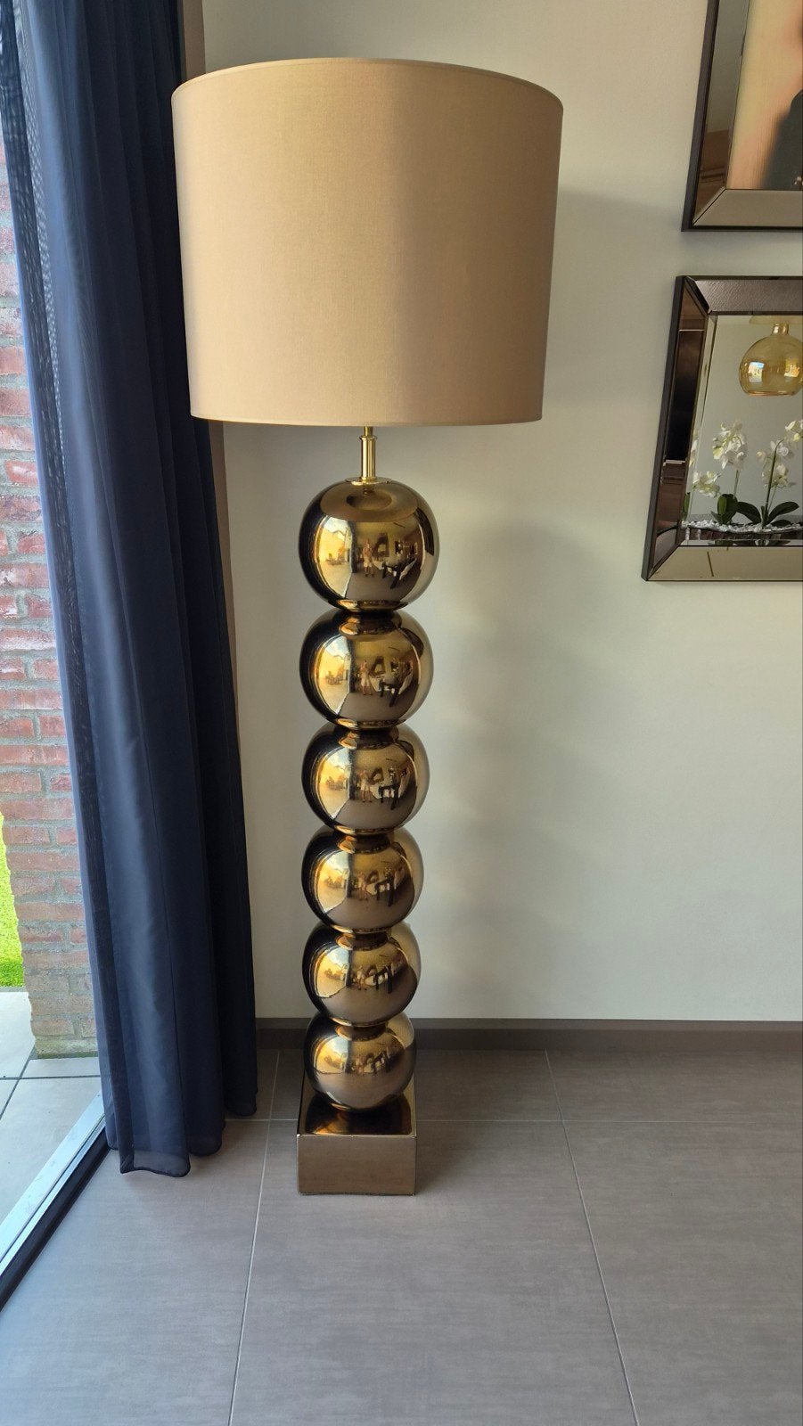 XL vloerlamp bollen keramiek donker goud, Ophalen, Metropolitan luxury, Keramiek, E27 (groot)