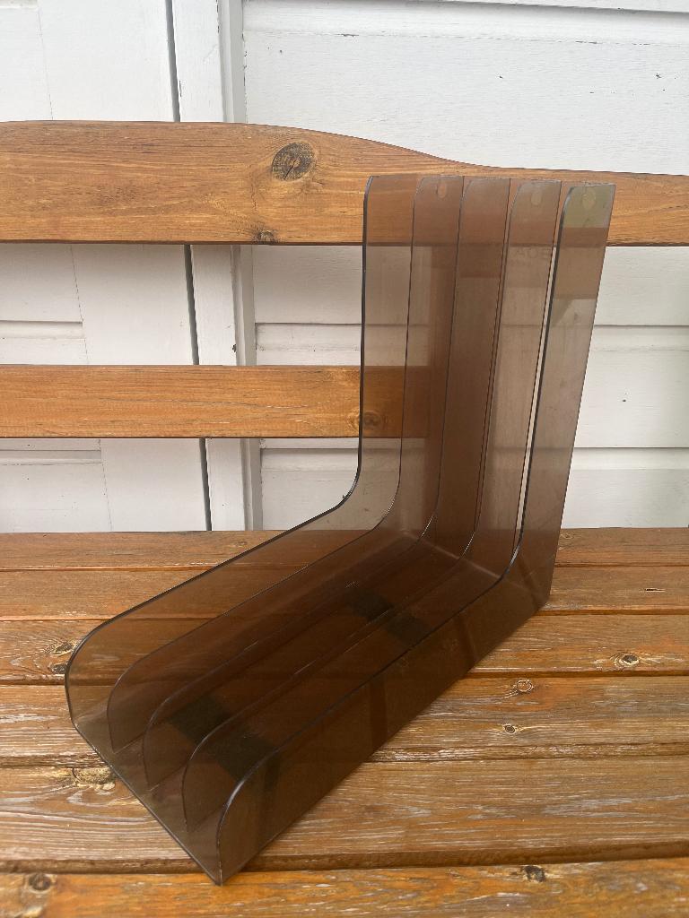 Vintage jaren 70 LP houder / vinyl rek | transparant bruin, Ophalen of Verzenden, Gebruikt, Overige formaten