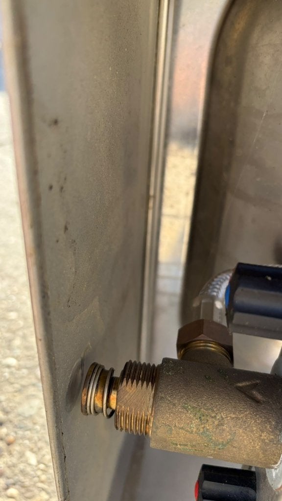 RVS handenwasbak met kniebediening, Ophalen, Gebruikt, Rvs, Wastafel