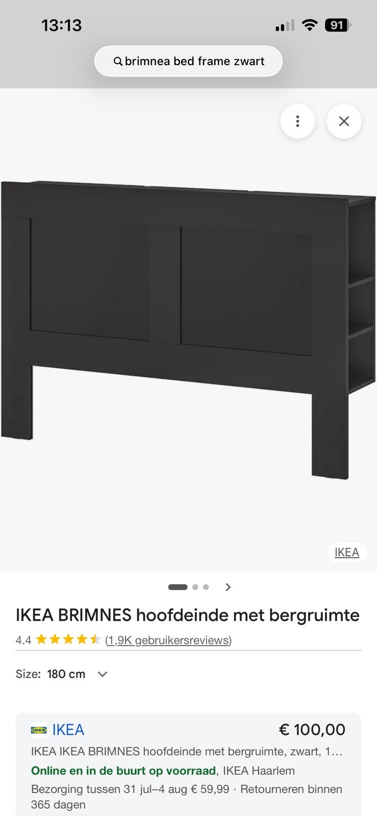 BRIMNES hoofdbord Bedframe 160x200, Huis en Inrichting, Slaapkamer | Bedden, Ophalen, Zwart, Tweepersoons, Zo goed als nieuw