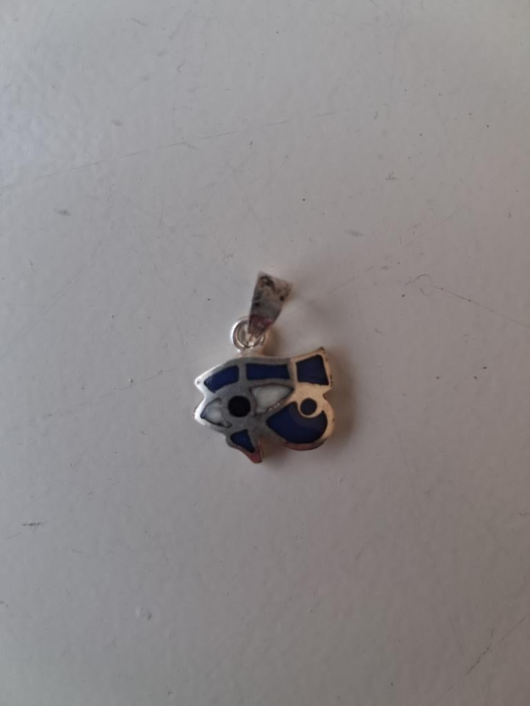 Zilveren Oog van Horus Hanger met Kristal Inleg - 1.5 cm, Ophalen of Verzenden, Zo goed als nieuw, Zilver, Zilver