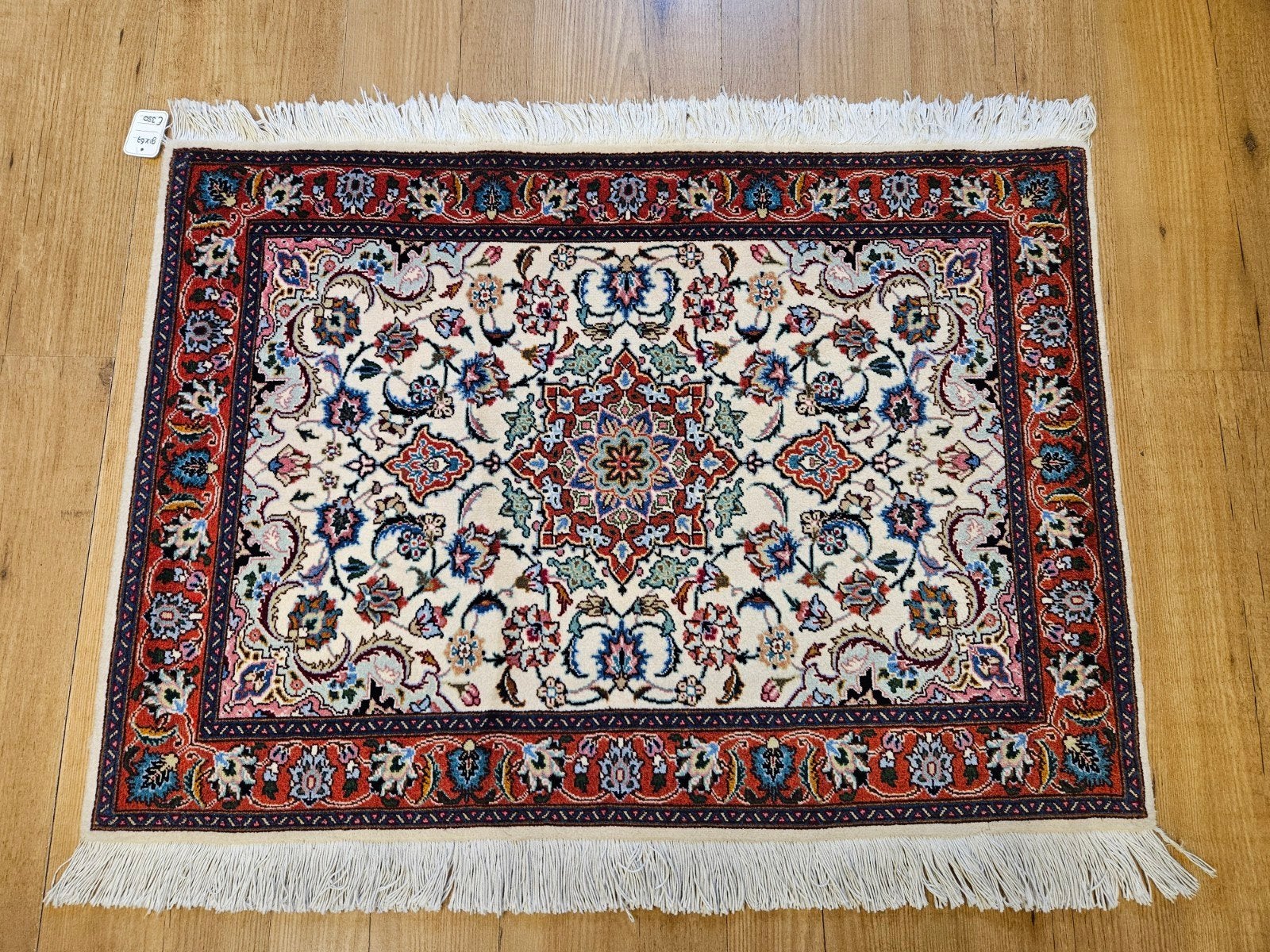 Handgeknoopt perzisch tapijt tabriz 50raj 91x67, Info@SlatsAntiek.nl, Crème, 50 tot 100 cm, Perzisch