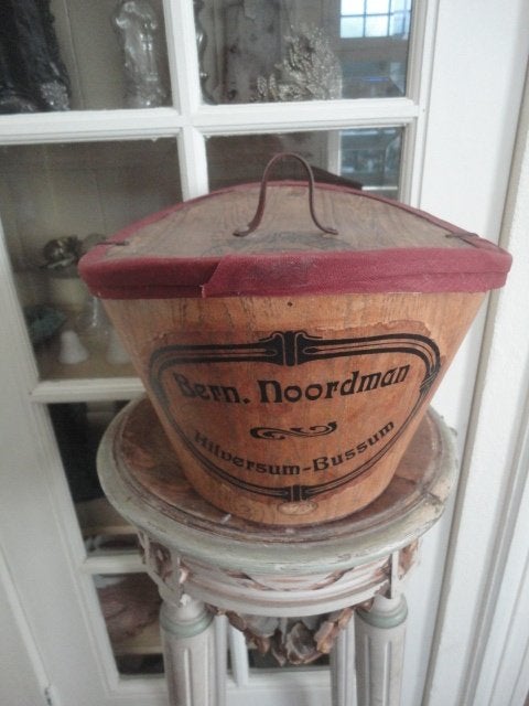 antieke HOLLANDSE HOEDENDOOS met TEKST / hatbox, Ophalen of Verzenden