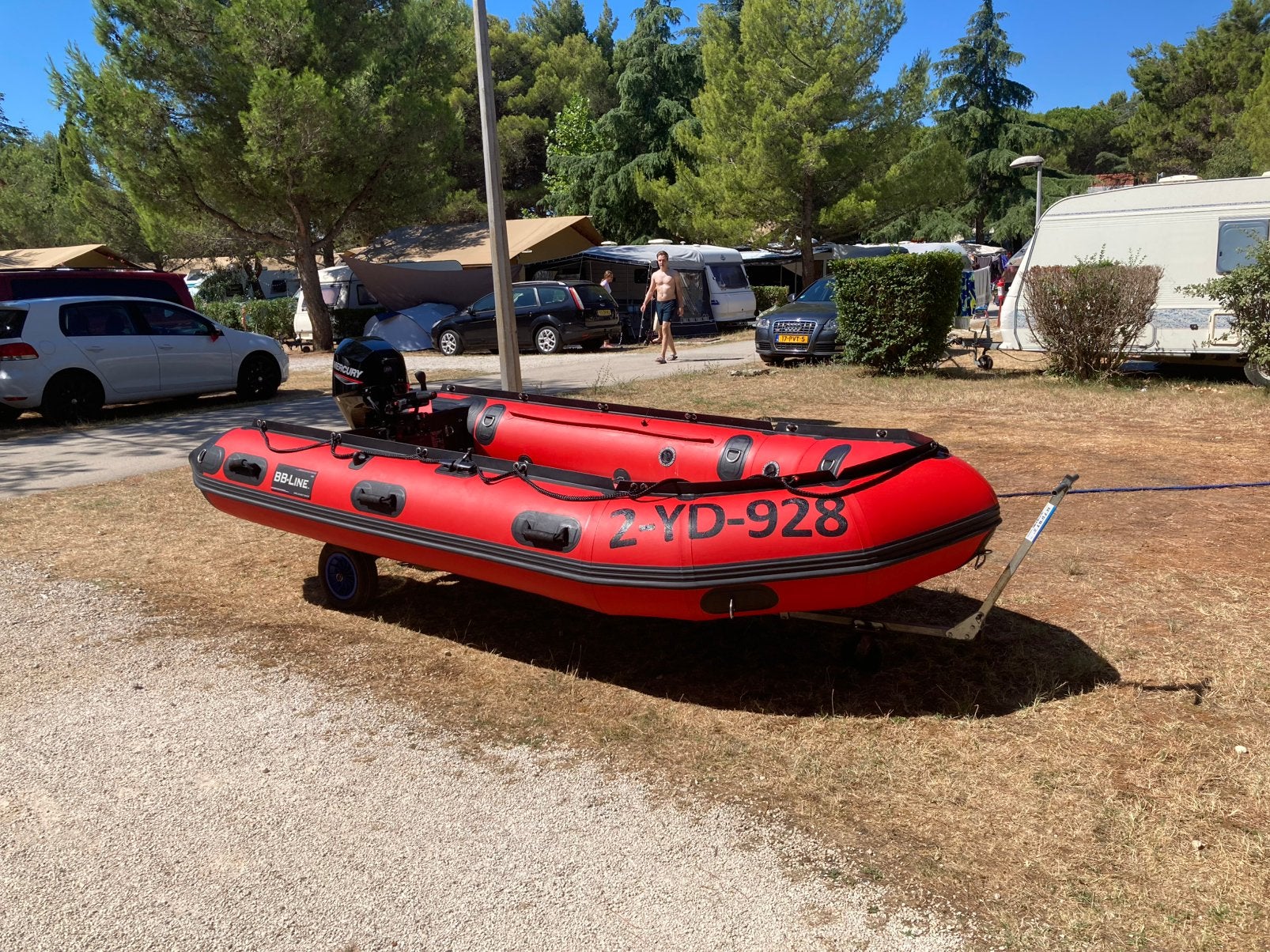 BB-Line rubberboot, 3,6 m met een 20 pk Mercury motor., Aluminium, Zo goed als nieuw, Peddels, 20 pk