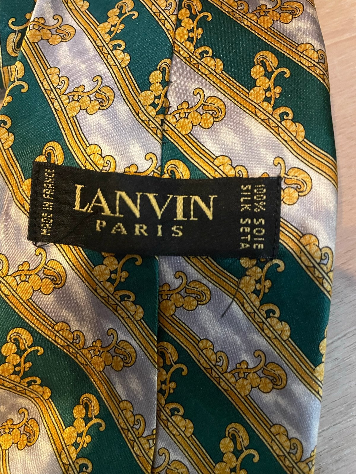 Lanvin Zijden Stropdas met Patroon - Groen/Goud, Kleding | Heren, Stropdassen, Ophalen of Verzenden, Zo goed als nieuw, Groen