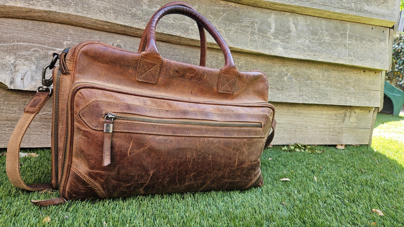 Micmacbags Oklahoma Luiertas - Lichtbruin Leer, Kinderen en Baby's, Luiertassen, Ophalen of Verzenden, Zo goed als nieuw, Schoudertas