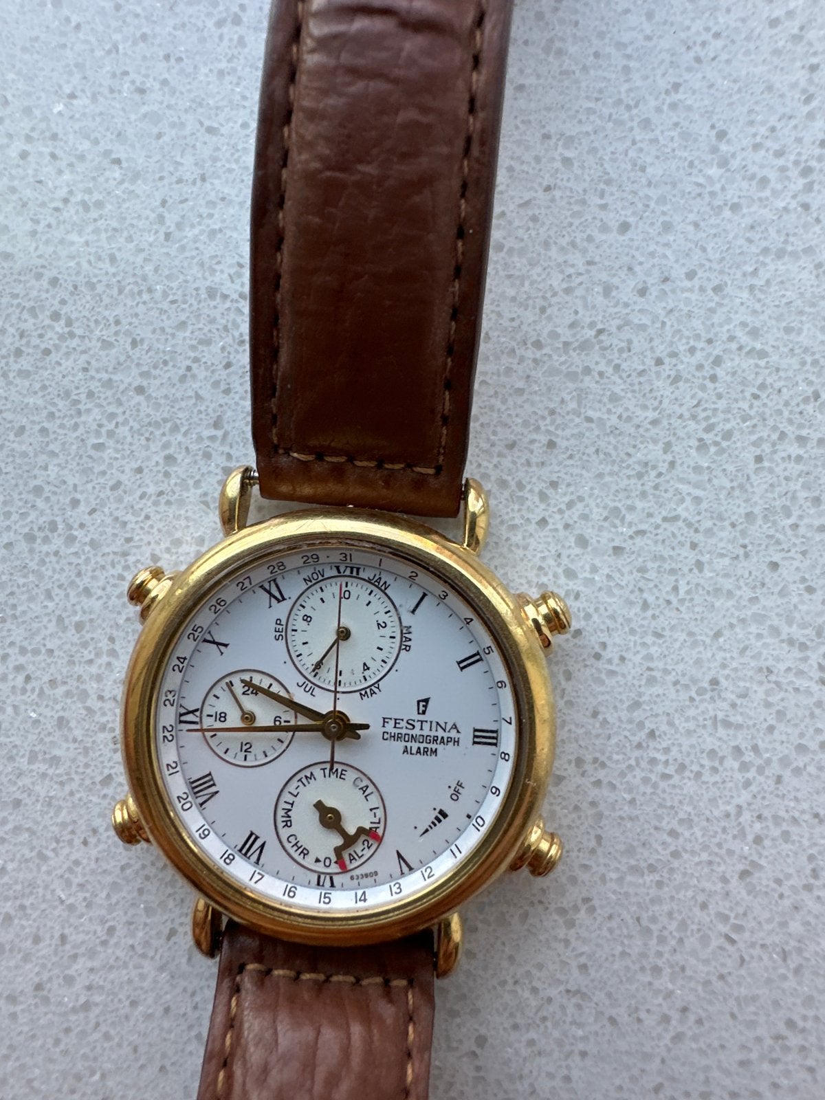 Festina Chronograph Alarm Polshorloge - Goudkleurig, Overige merken, Polshorloge, Ophalen of Verzenden, Goud
