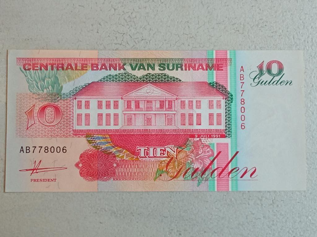 Suriname 10 gulden 1991., Postzegels en Munten, Ophalen of Verzenden, Zuid-Amerika, Los biljet
