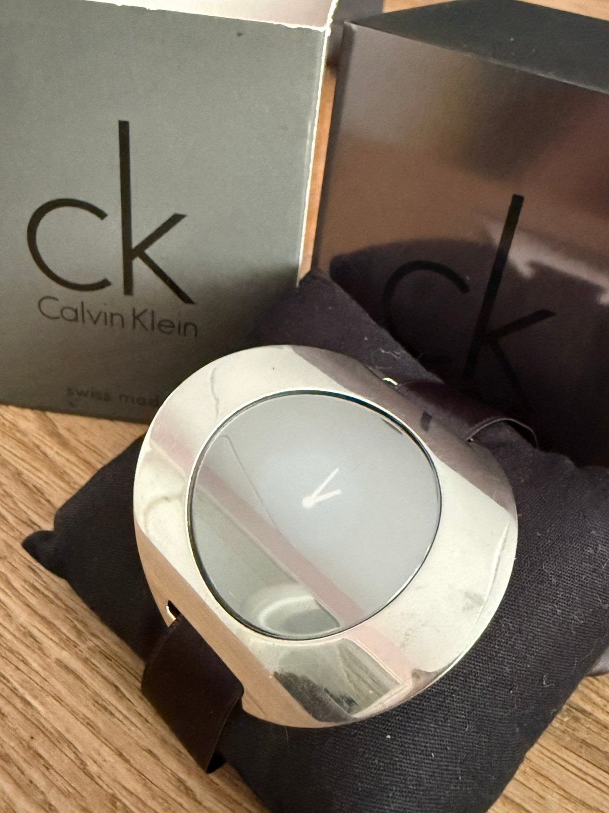 Calvin Kleine designhorloge K37236 met acc + doos + bon, Overige merken, Gebruikt, Staal, Polshorloge