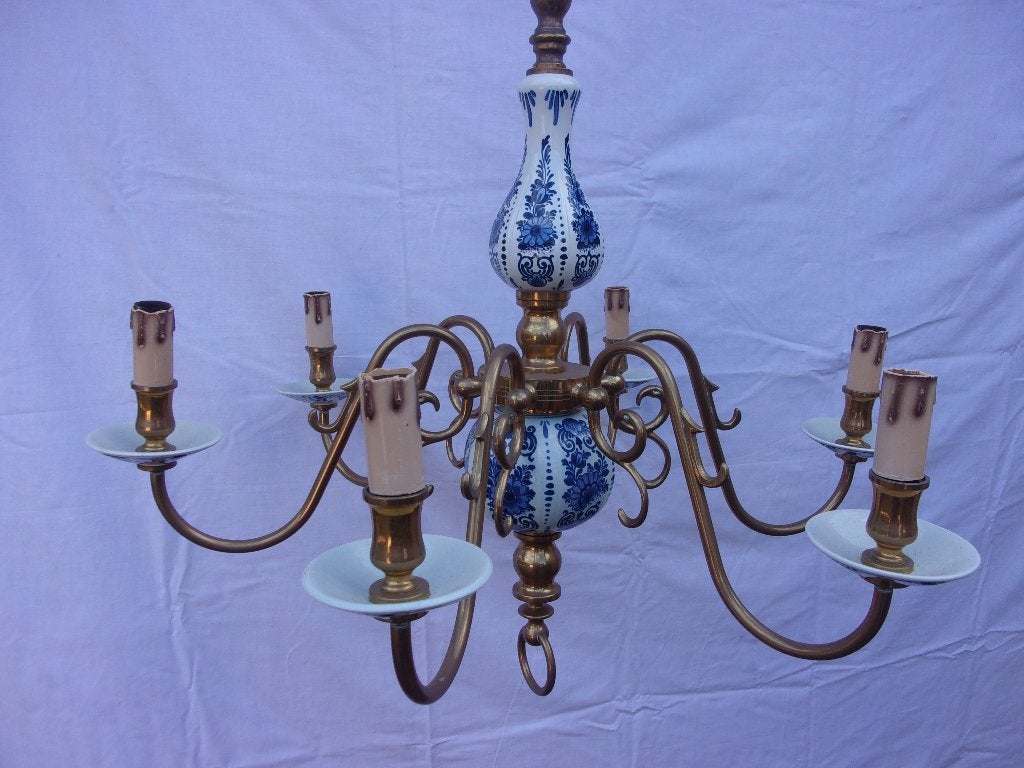 6 ARMIGE KROONLUCHTER uit 1910  (DELFTS BLAUW), Antiek en Kunst, Antiek | Lampen, Ophalen