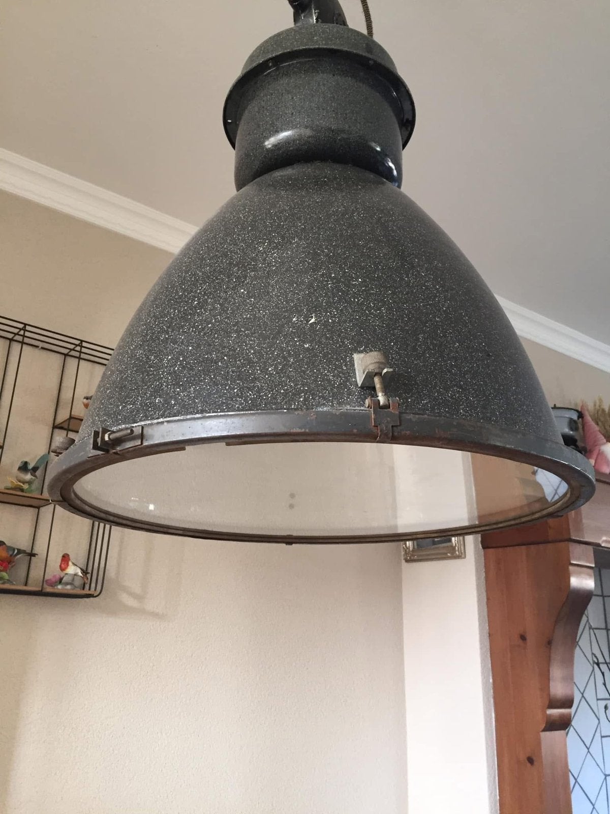 antieke emaille grote lamp, Ophalen, Zo goed als nieuw
