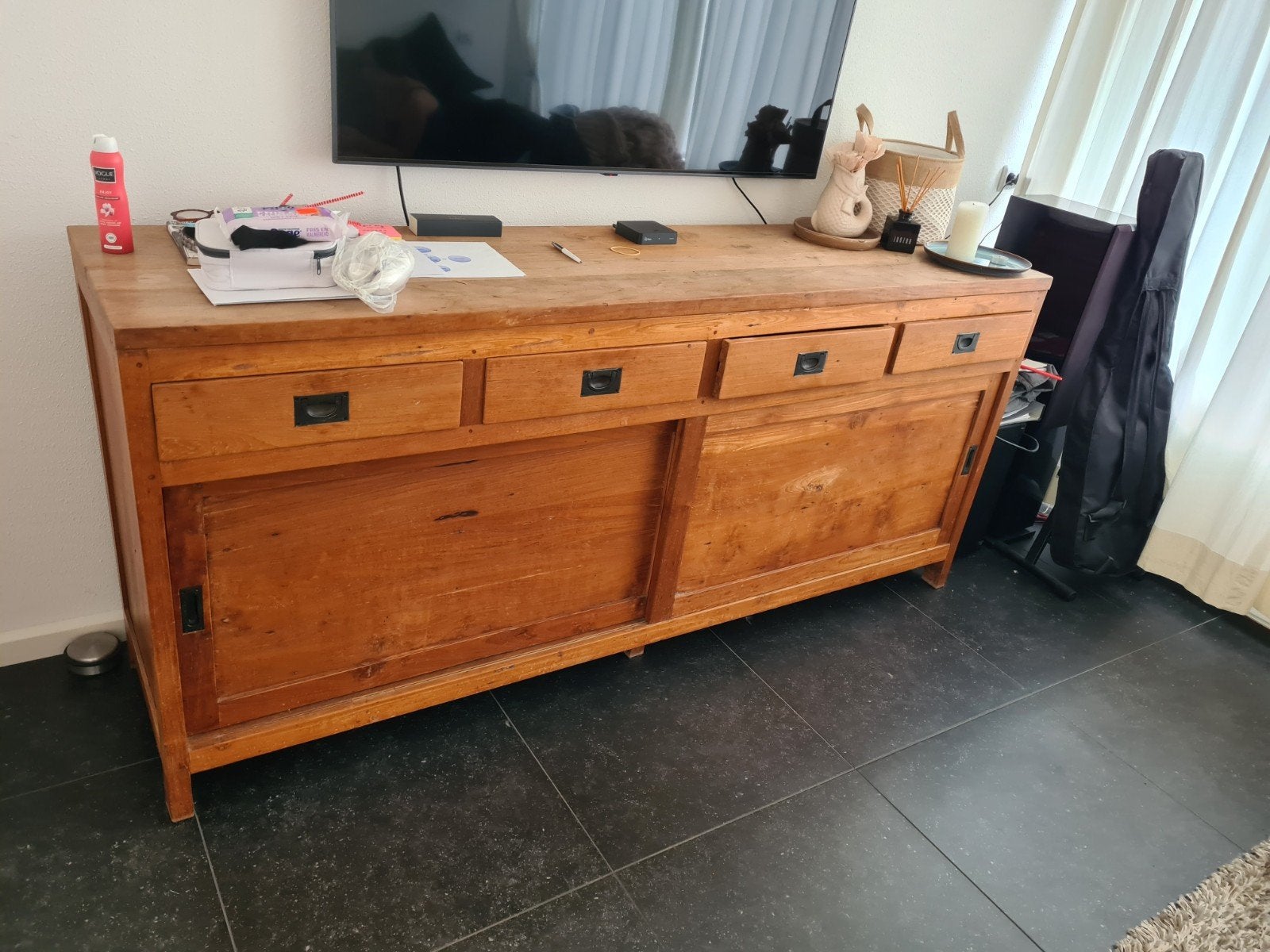 Teakhouten dressoir, Huis en Inrichting, Ophalen, Gebruikt, Teakhout, 200 cm of meer