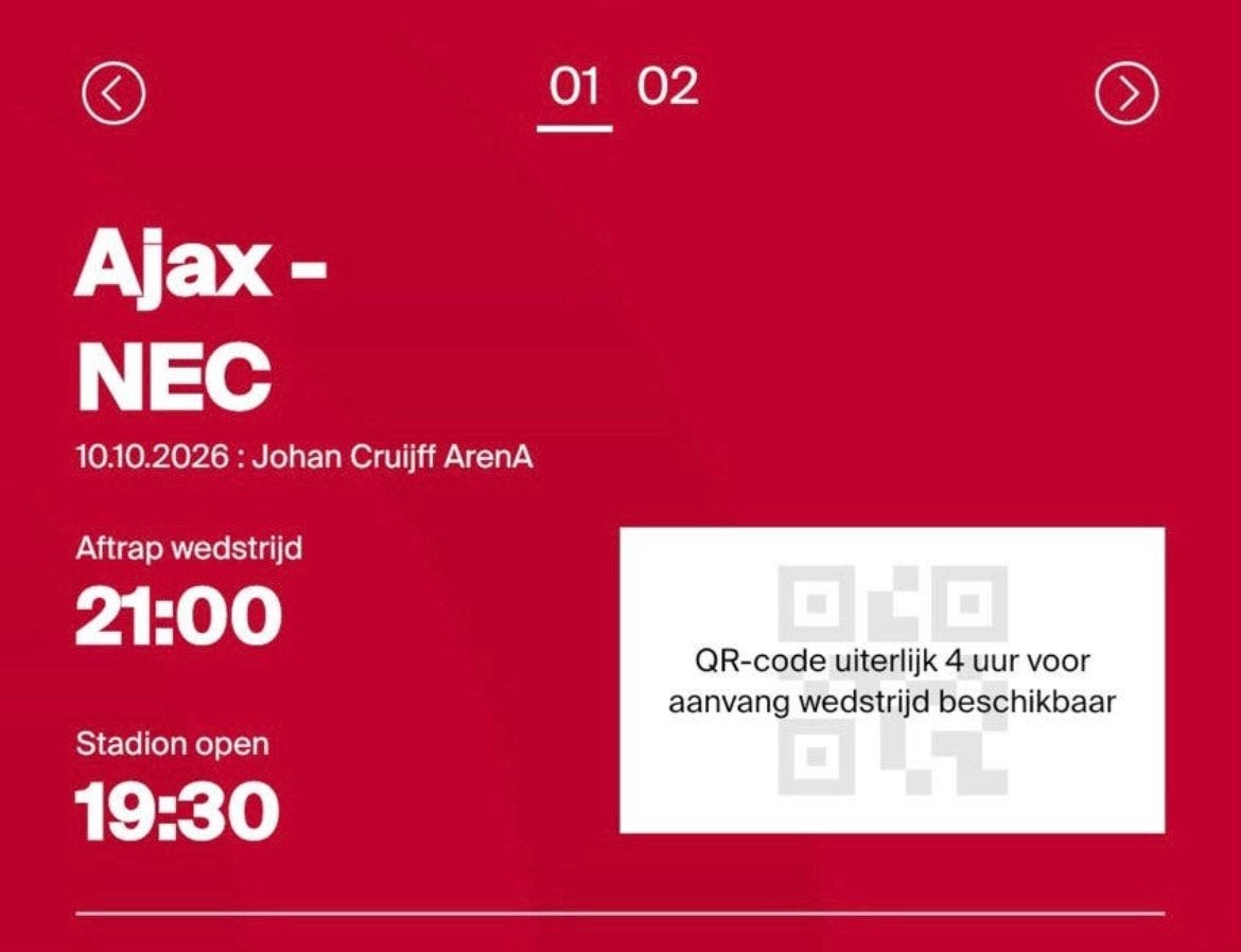 Ajax-Nec twee kaarten naast elkaar vak 421, Twee personen, Mei