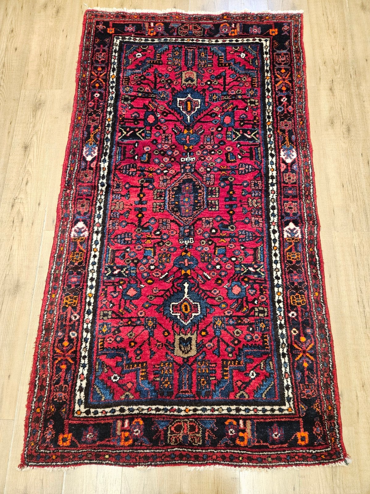 Vintage handgeknoopt perzisch tapijt hamadan 196x106