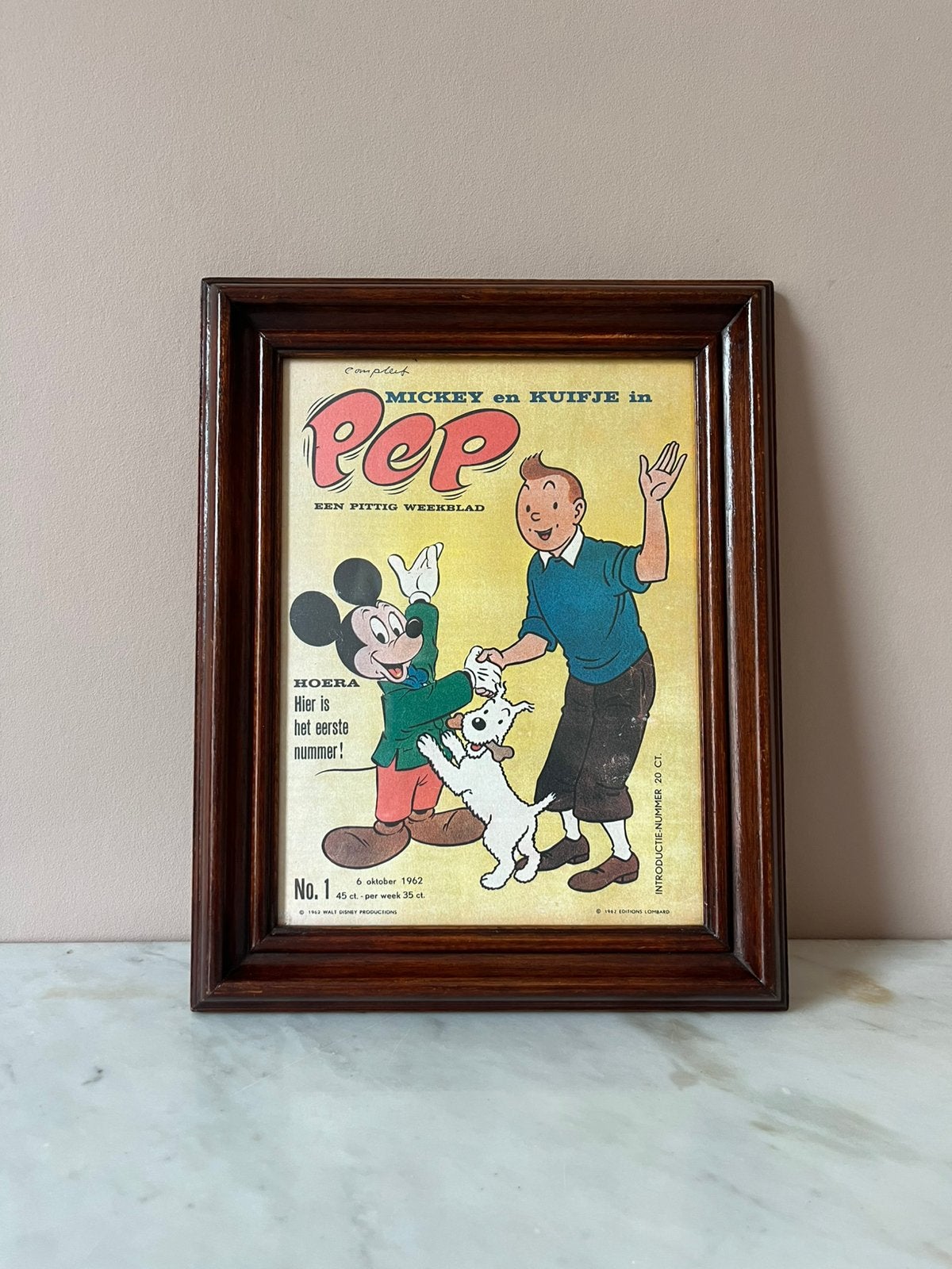 Ingelijste voorpagina van PEP No. 1 (1962) Mickey & Kuifje, ., Overige typen, Ophalen of Verzenden, Zo goed als nieuw