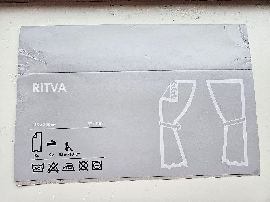 2 stuks Ikea OverGordijnen Ritva, Huis en Inrichting, Beige, In te korten, 145 cm, Ophalen of Verzenden