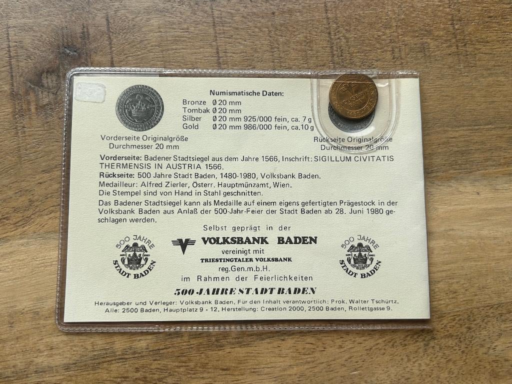 Munten set Oostenrijk, 500 jaren stad Baden, Ophalen of Verzenden, Vóór koninkrijk, Euro's