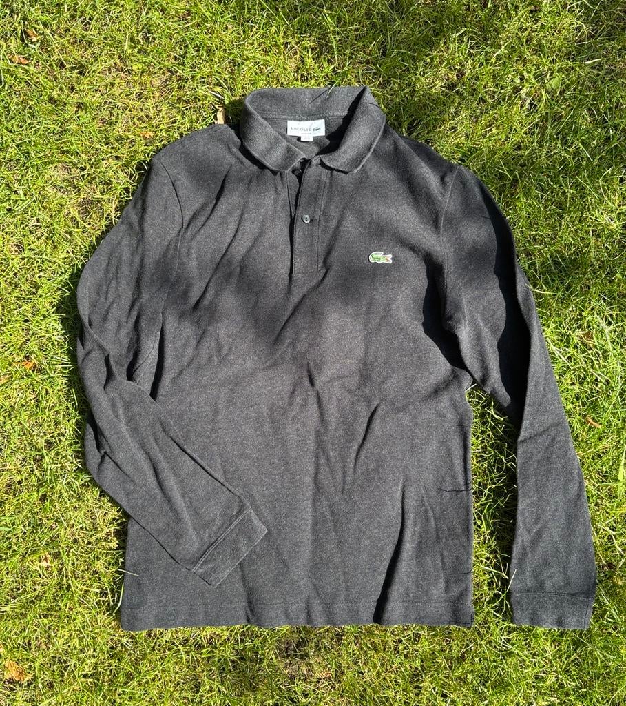 Lacoste shirt, lange mouwen, grijs, M, Kleding | Heren, Ophalen of Verzenden, Zo goed als nieuw, Grijs