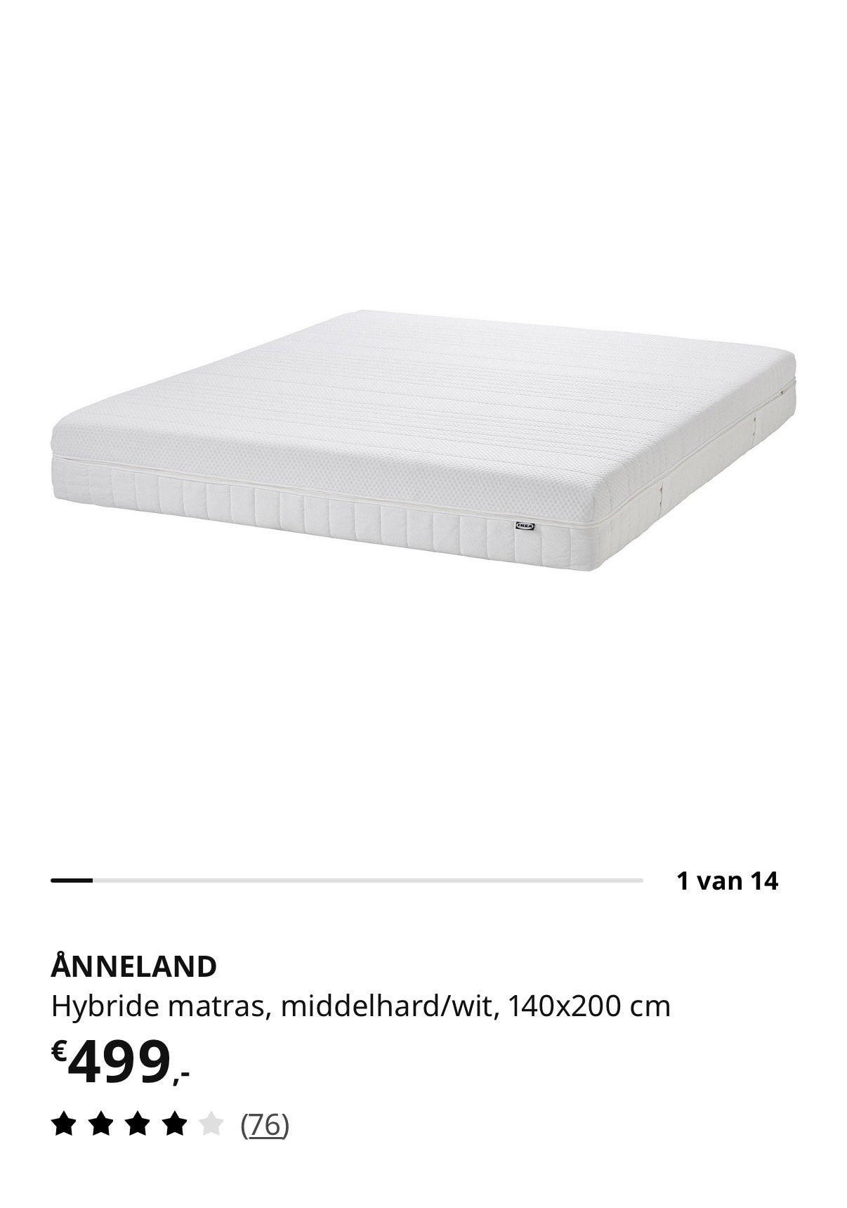Ikea Anneland matras 140x200, Ophalen, Zo goed als nieuw, Tweepersoons, 140 cm