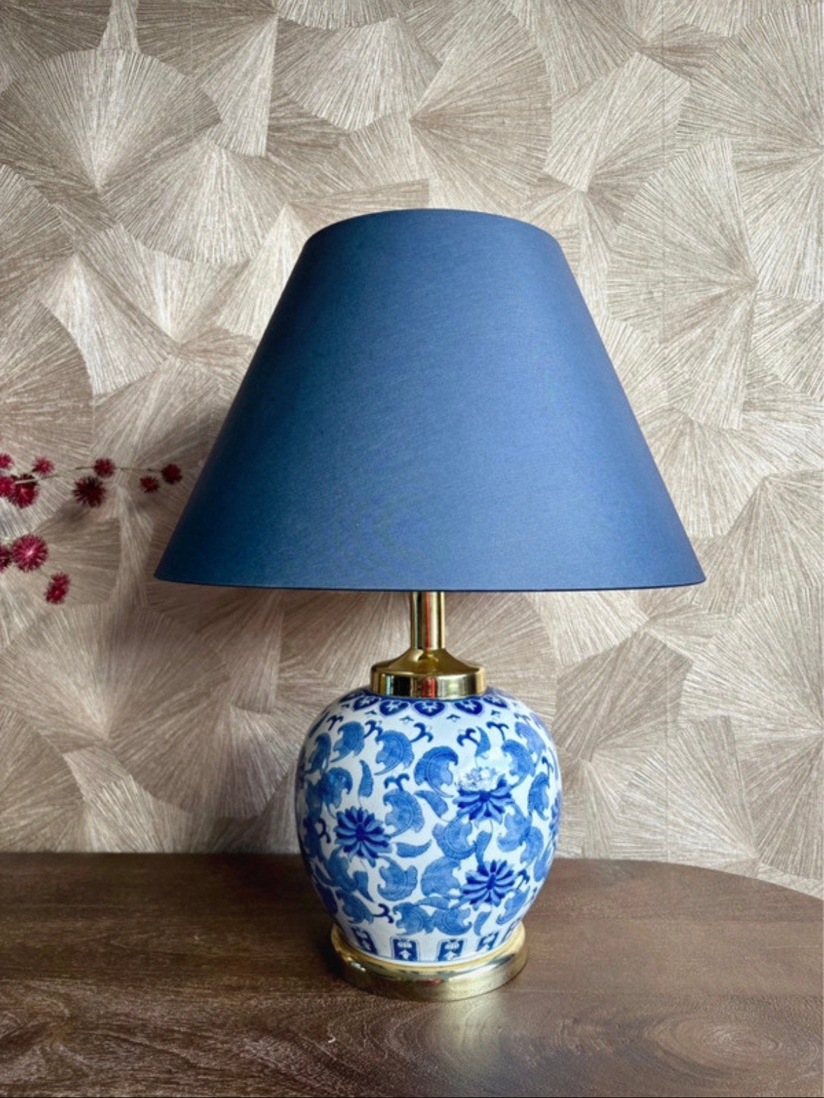 Vintage Delfts blauwe tafellamp – Oud Engels porselein, Huis en Inrichting, Blauw, Ophalen of Verzenden, Zo goed als nieuw, Klassiek