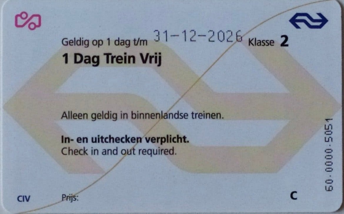 NS dagkaarten, Eén persoon, Trein, Algemeen kaartje