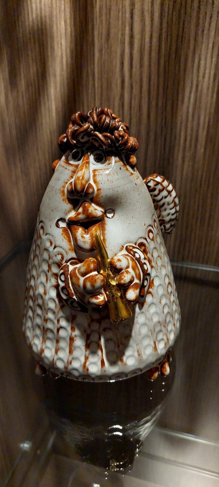 Unieke keramische figuur met goudkleurige  trompet, Ophalen of Verzenden