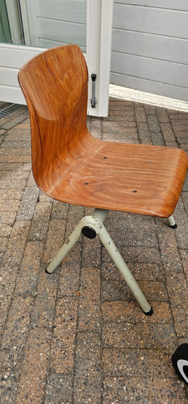 Vintage houten bureaustoel - Gebogen multiplex, Ophalen, Gebruikt, Bruin, Vintage, Retro, Industrieel