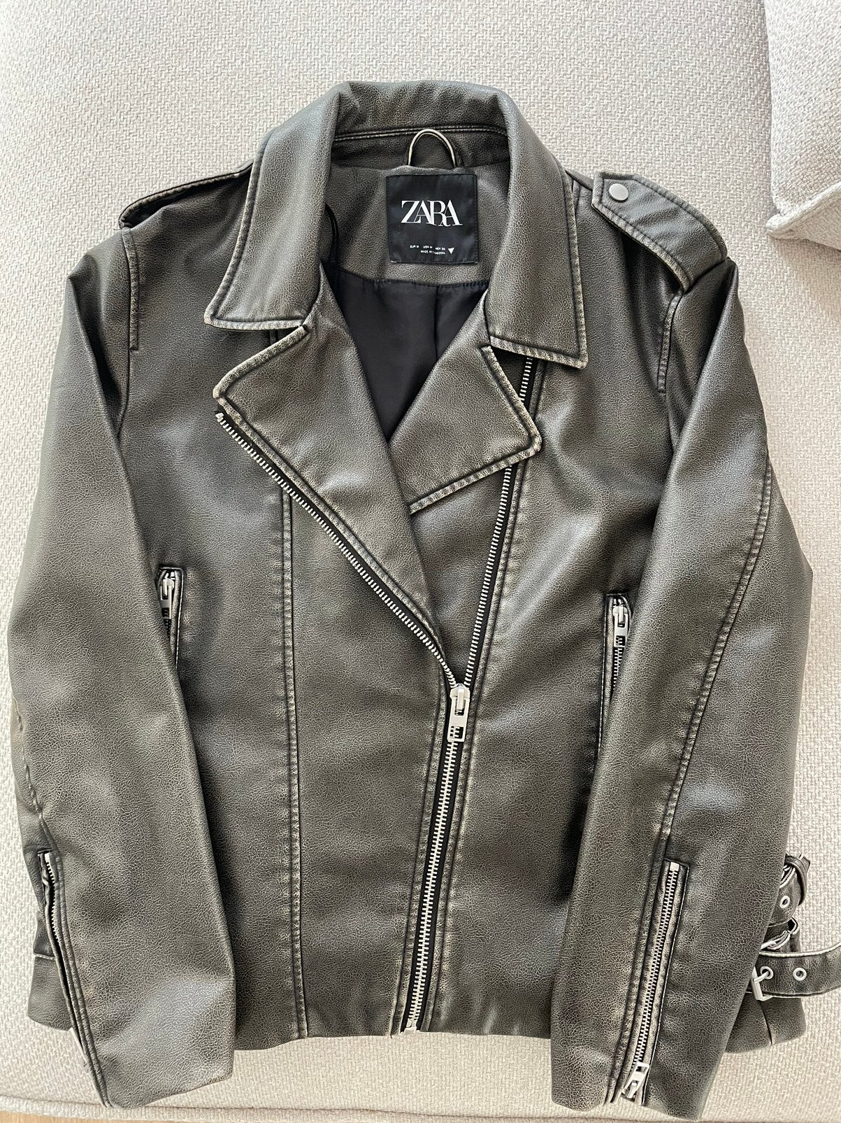 Leren biker jas zara, Ophalen, Zo goed als nieuw, Zwart