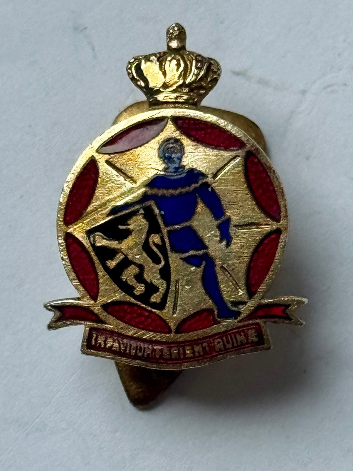 Emaille Belgische knoopspeld passieve Luchtbescherming 2WO, Ophalen of Verzenden, Luchtmacht, Overige gebieden, Embleem of Badge