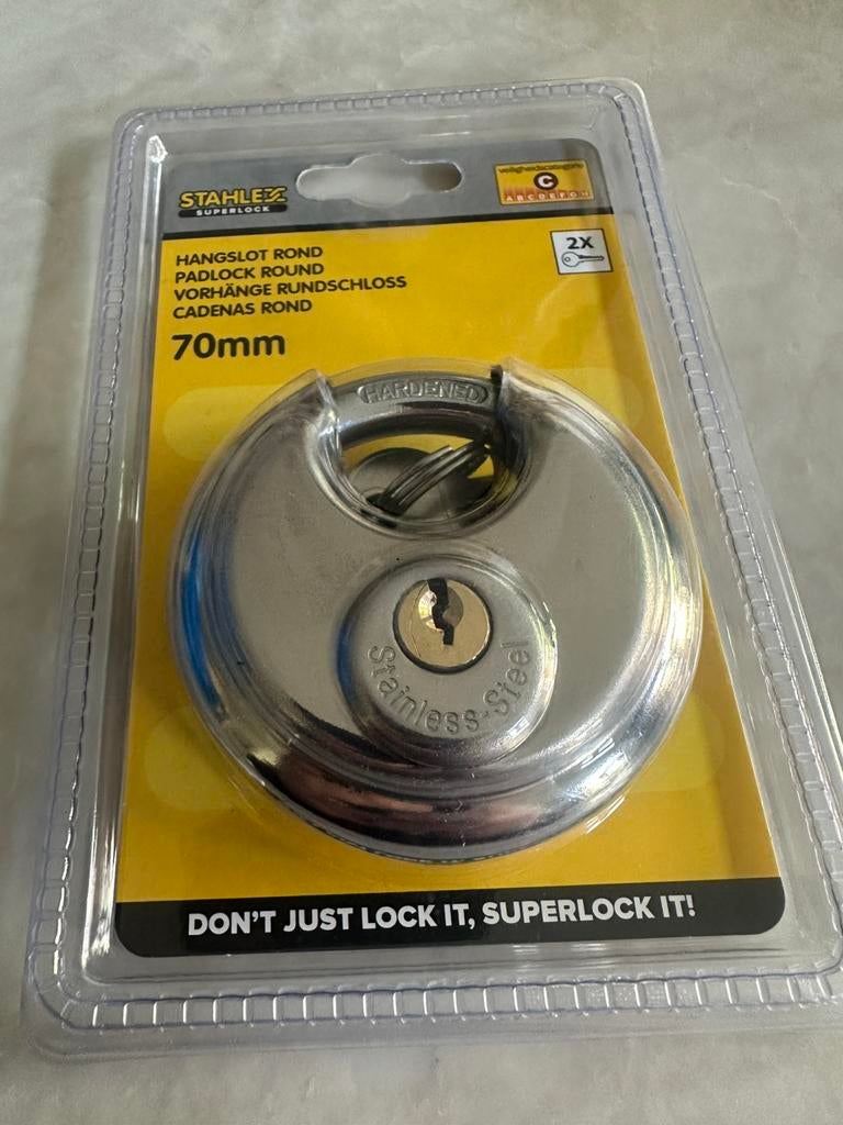 Discus slot / hangslot rond 70mm Stahlex, Ophalen of Verzenden, Zo goed als nieuw