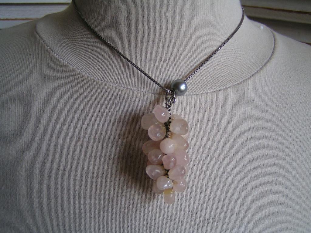 ketting met hanger druiventros rozenkwarts nr XX 402, Verzenden, Nieuw, Roze, Overige materialen