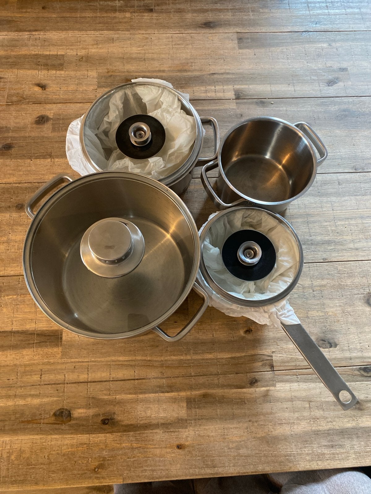 Silit Pannenset - 4-delig RVS met glazen deksels, Gebruikt, Met deksel, Pannenset, Ophalen of Verzenden