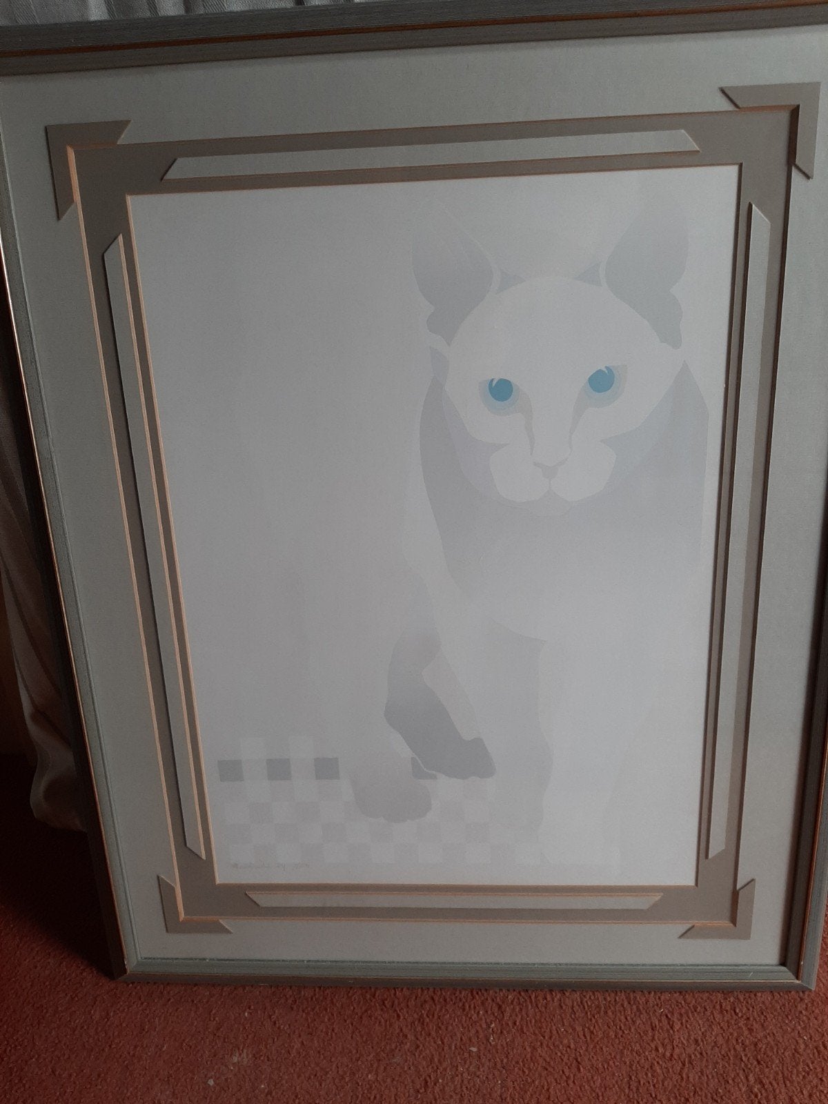 Schilderij van een kat met blauwe ogen, Ophalen, Papier/karton, Ingelijst, Dieren
