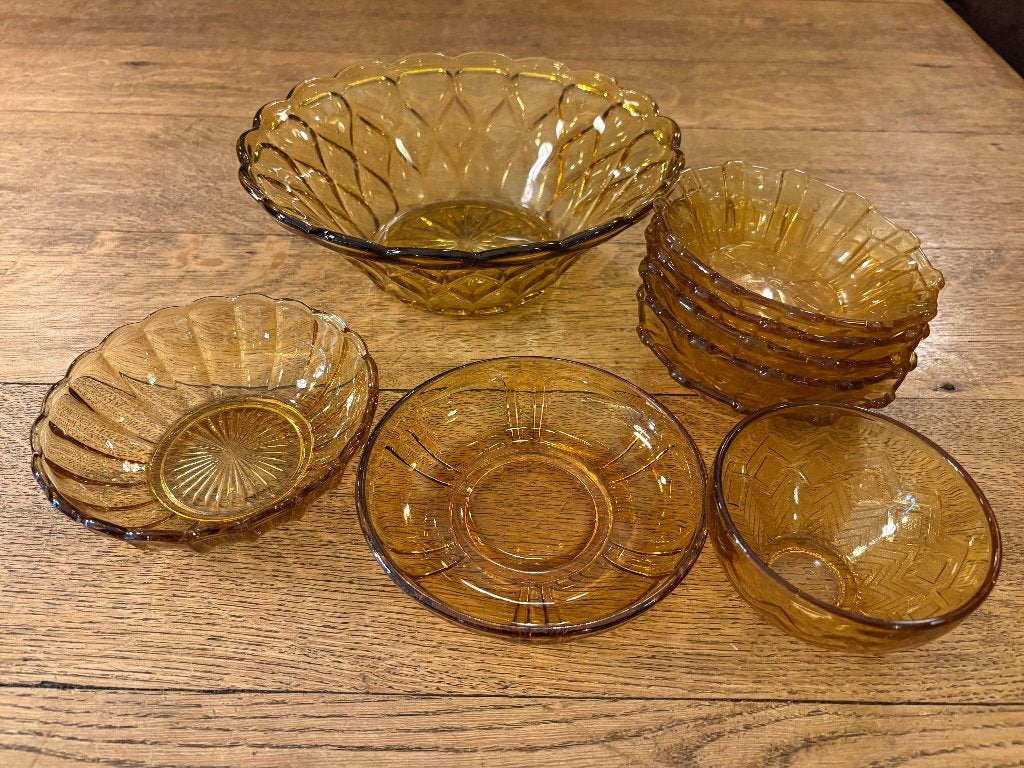 Vintage Amber Kleurige Schalen-Set ., Ophalen of Verzenden