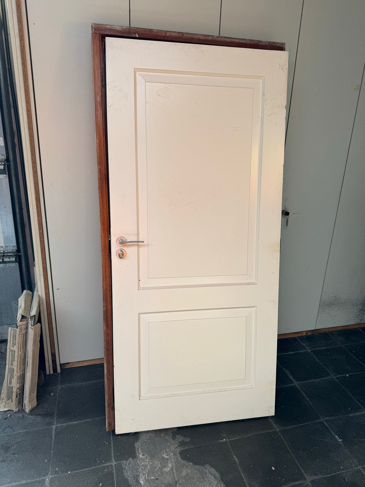 Hardhouten deur met kozijn 93x201,5 cm, Ophalen, Gebruikt, 80 tot 100 cm, Buitendeur