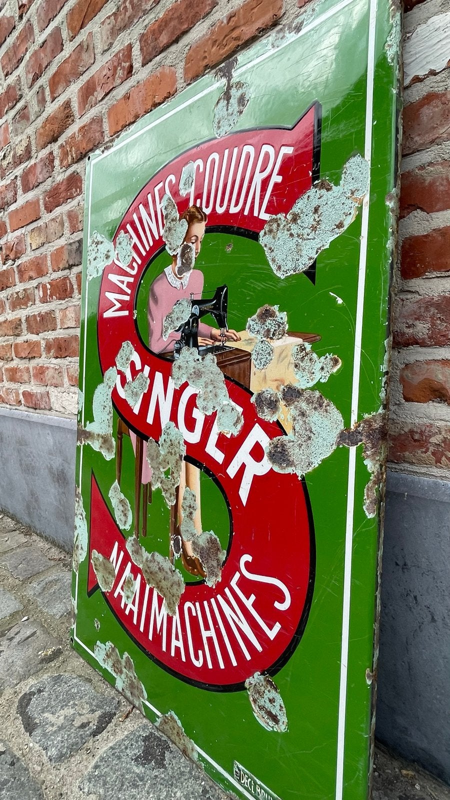 Vintage Singer Naaimachines Emaille Reclamebord, Ophalen, Gebruikt, Reclamebord