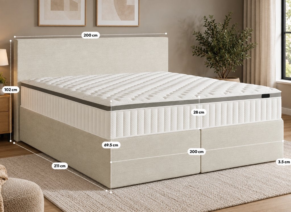 Boxspring Premium Duitse Fabrikant 200x200 cm – Z.G.A.N, Huis en Inrichting, Ophalen, Wit, Tweepersoons, Zo goed als nieuw