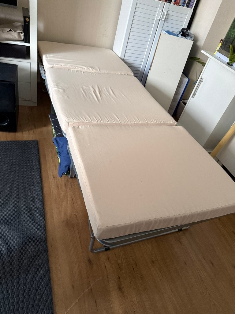 Logeerbed opklapbaar,, Ophalen, Eenpersoons, 190 cm of minder, Zo goed als nieuw